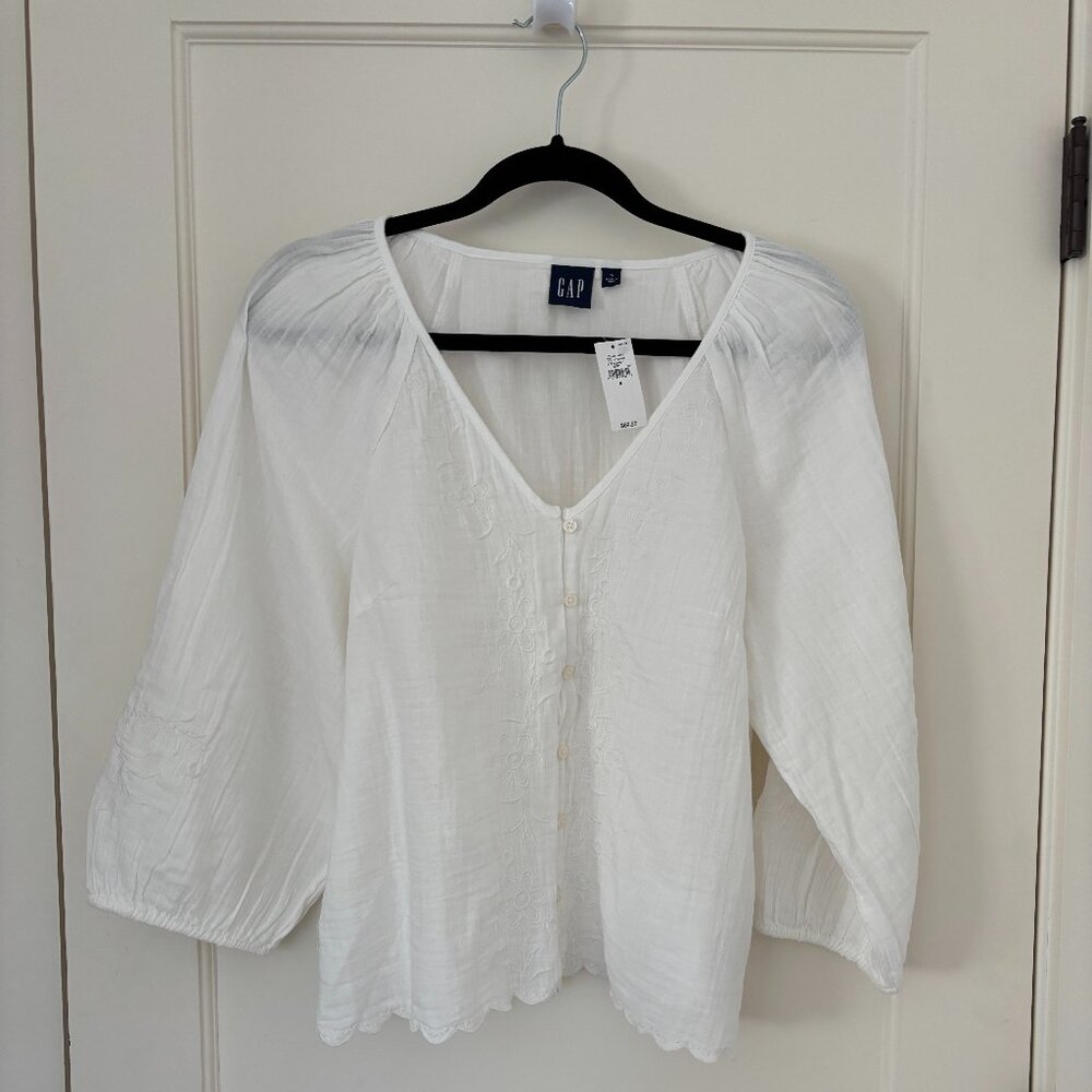 Gap Cotton Gauze Embroidered V-Neck Top Sz Sm NWT